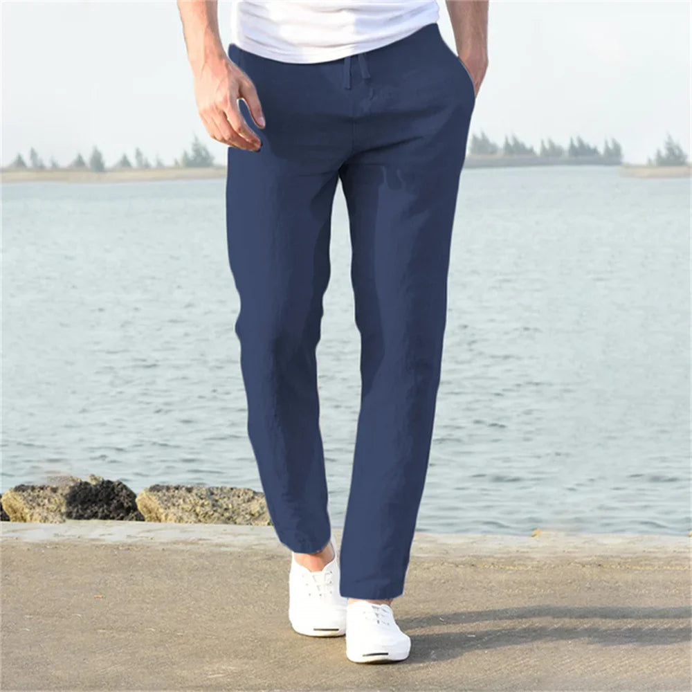 FURCW Men's Cotton Linen Pants Breathable Daily Wear