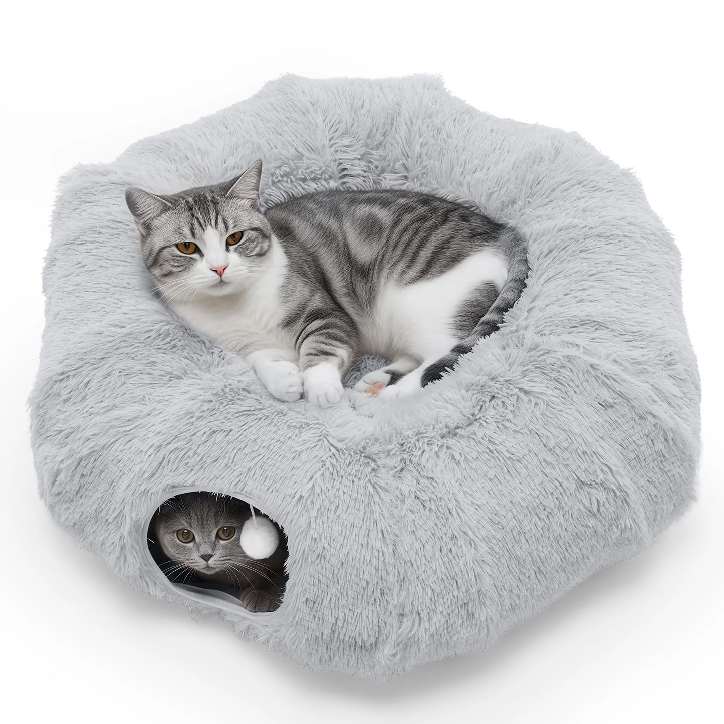 JHK Doughnut Cat Tunnel Bed With Plush Interior For Pets