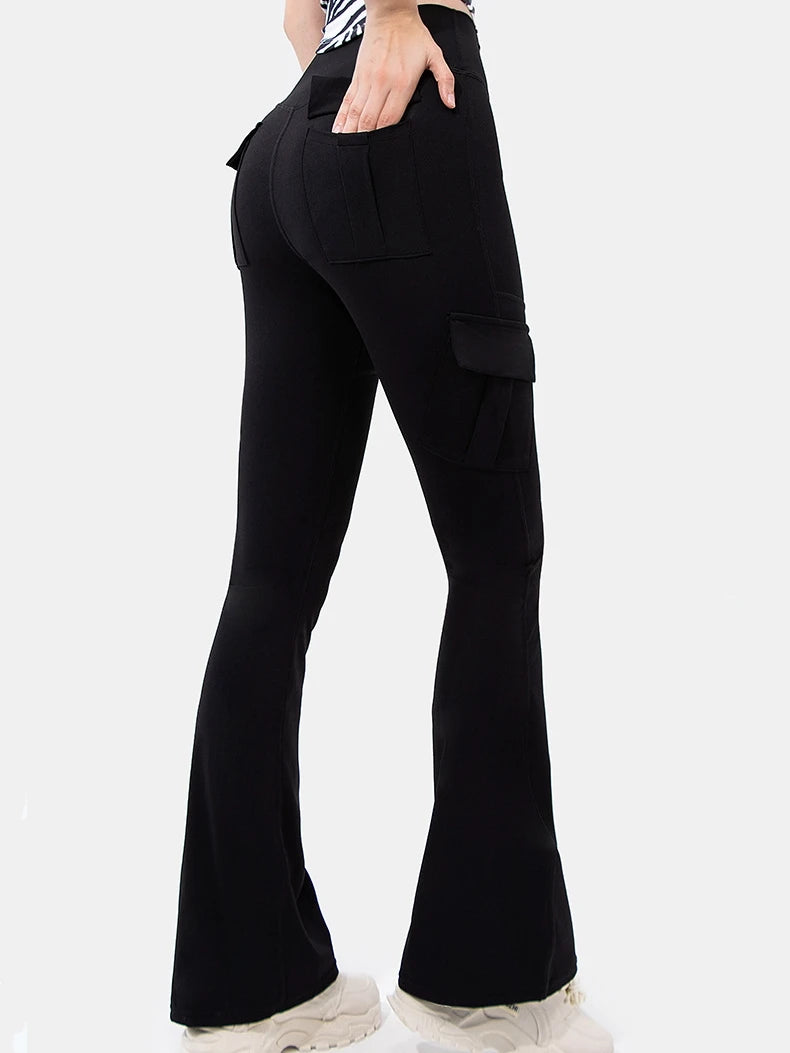 High Waist Yoga Leggings Butt Lifting Cargo Flare Pants Tummy Control