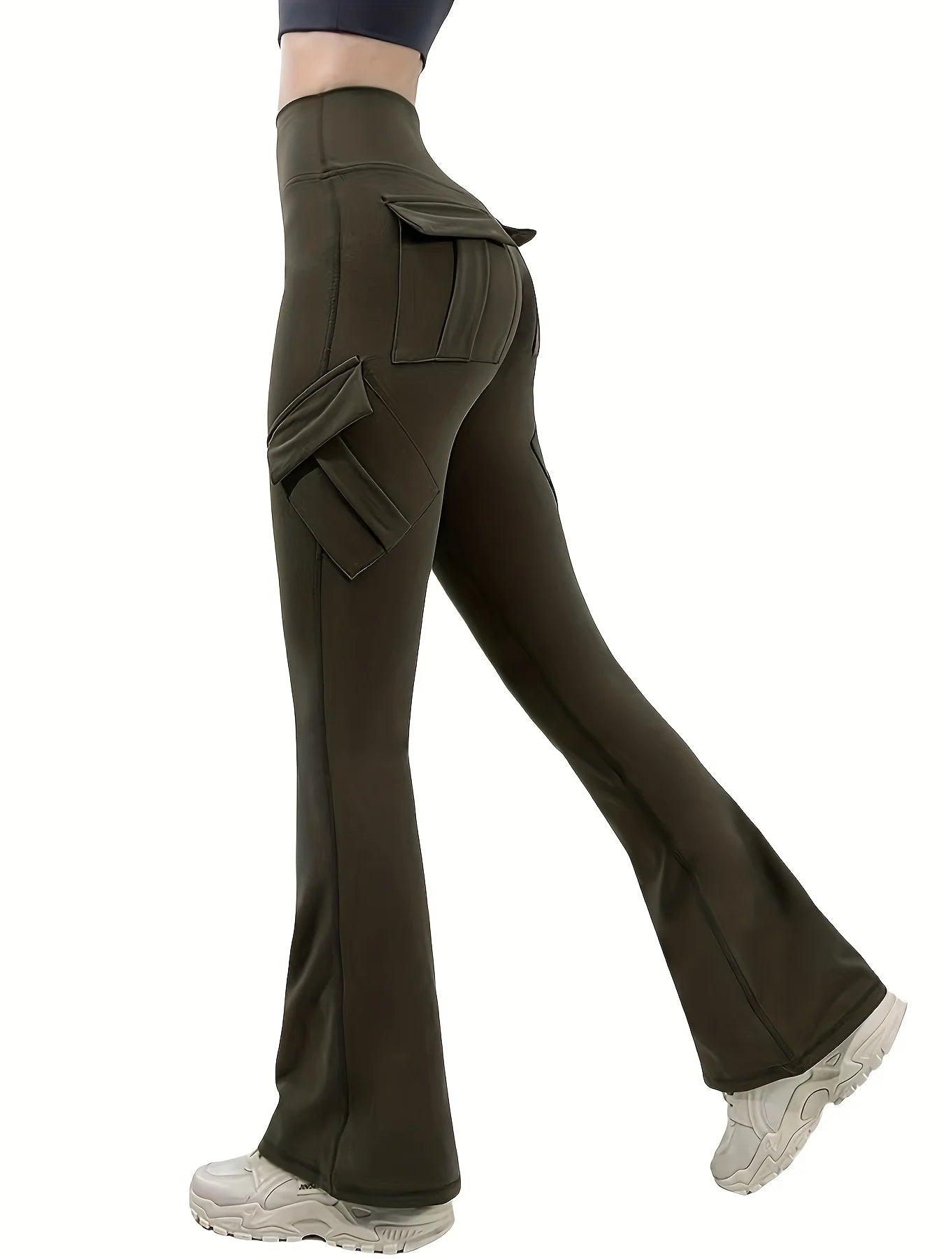 High Waist Yoga Leggings Butt Lifting Cargo Flare Pants Tummy Control