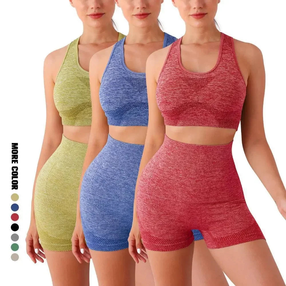 Yoga Set Women Seamless Gym Wear Sports Bra Shorts Leggings