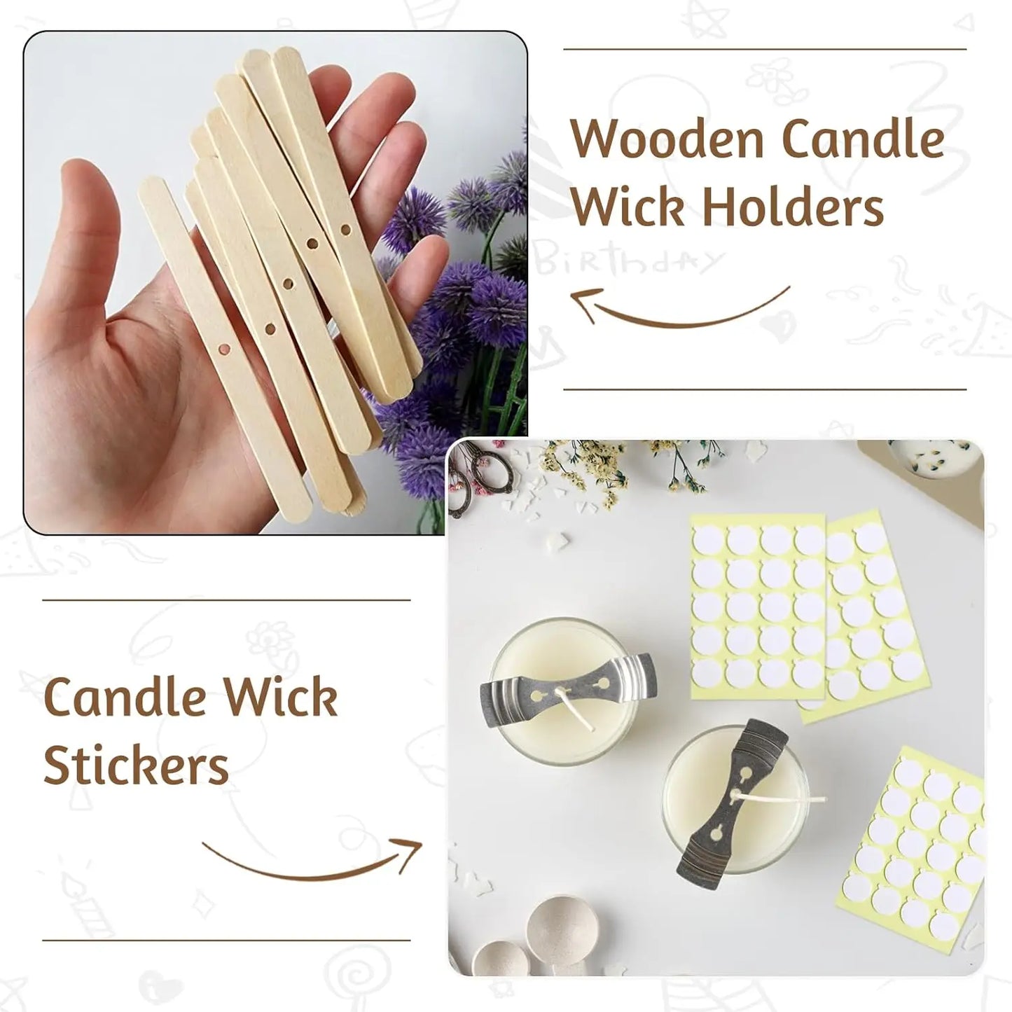 Cotton Candle Wick Set With Stickers And Holders For Candles