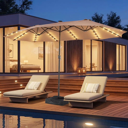 Patio DoubleSided Rectangular Umbrella With Crank And Base