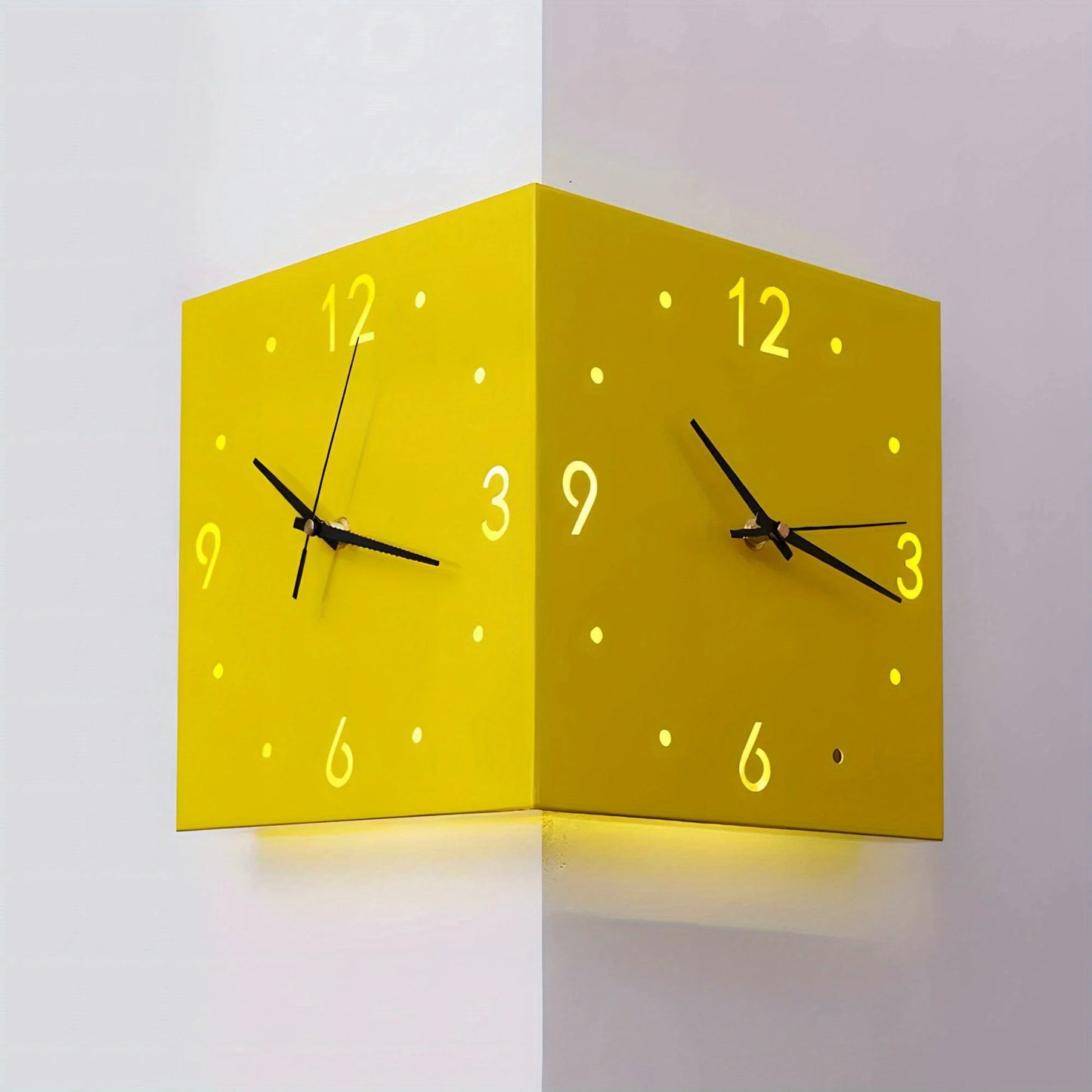 Corner Modern Double-Sided Luminous Sensor Wall Clock Mute Quartz