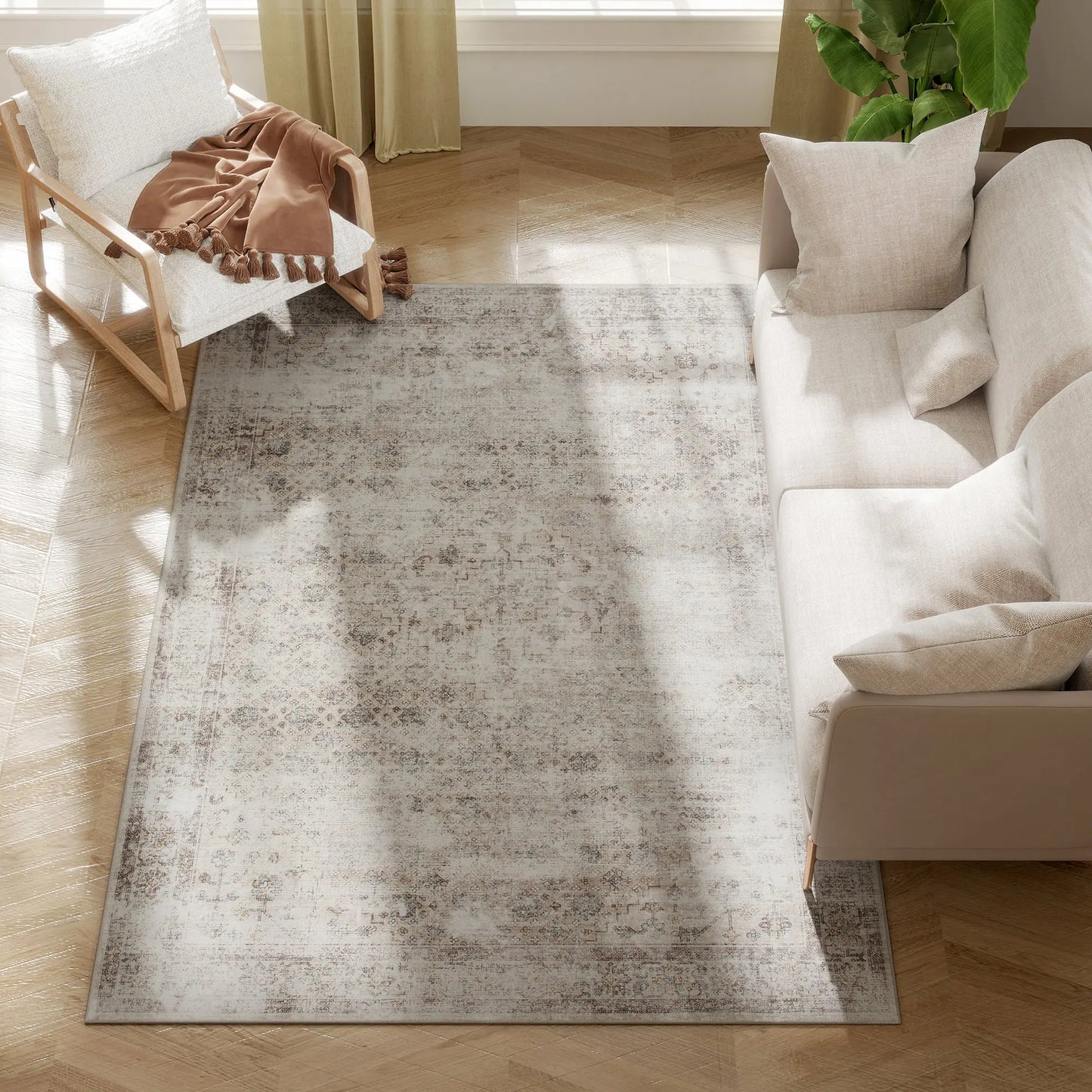 Modern Geometric Area Rug With Machine Washable Non Slip Design