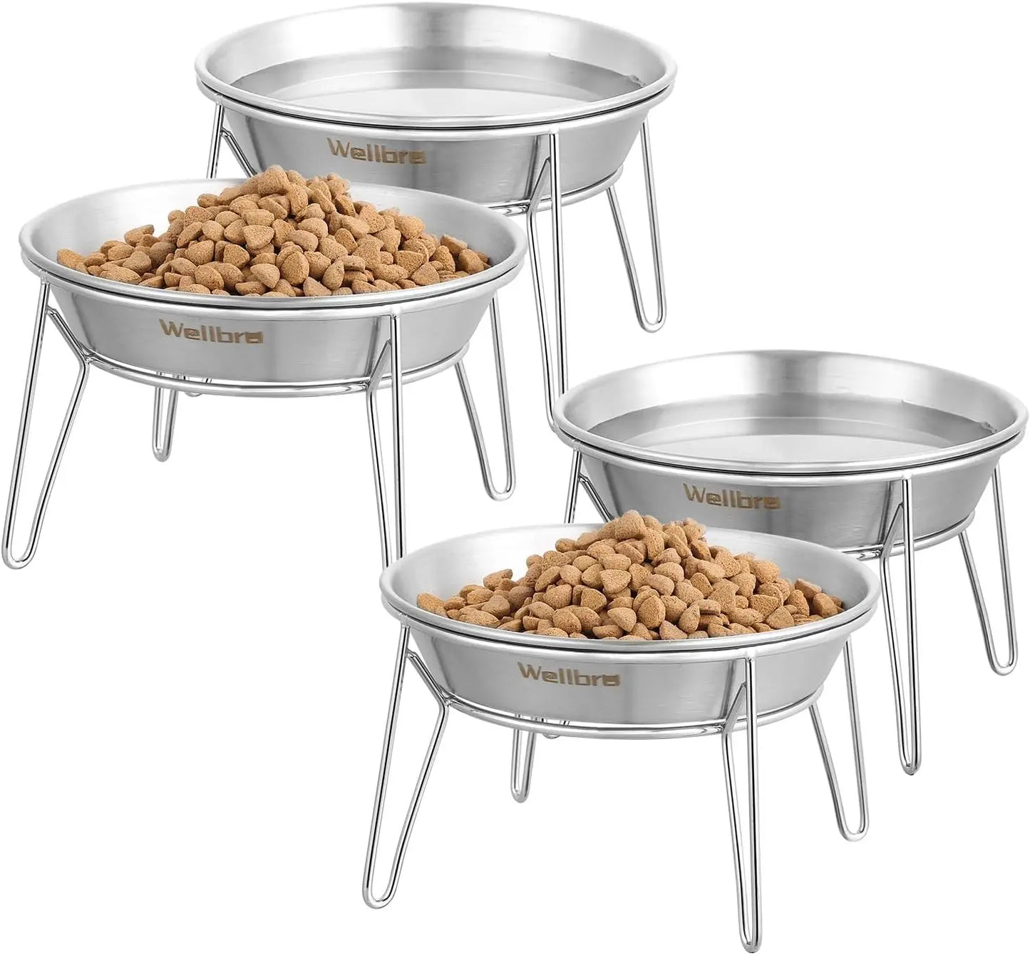 Raised Stainless Steel Pet Bowls For Cats And Small Dogs 4 Pack
