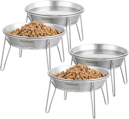 Raised Stainless Steel Pet Bowls For Cats And Small Dogs 4 Pack