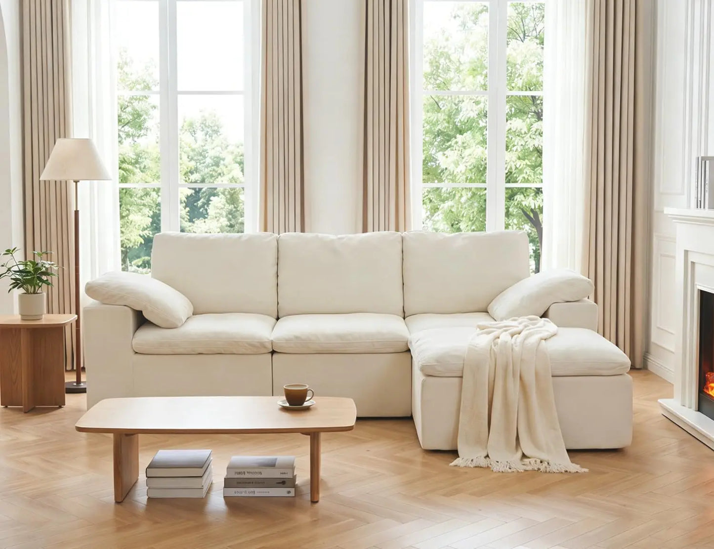 Modern L Shaped Sofa Sectional With Chenille Upholstery And Ottoman