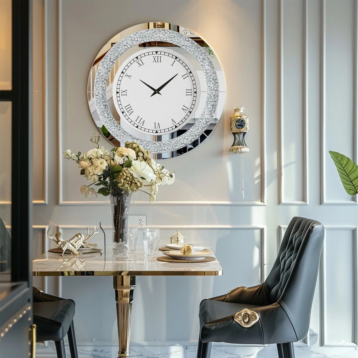 Elegant Round Wall Clock With Crystal Accents For Living Room