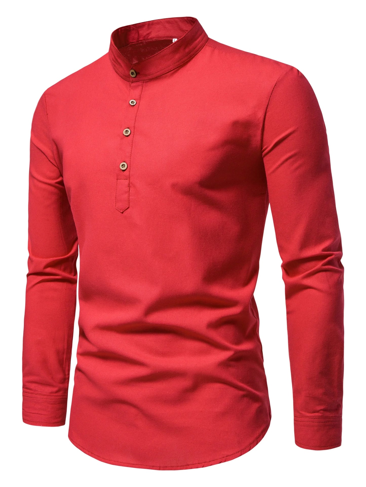Men's Pure Cotton Stand Collar Shirt Slim Fit Long Sleeve
