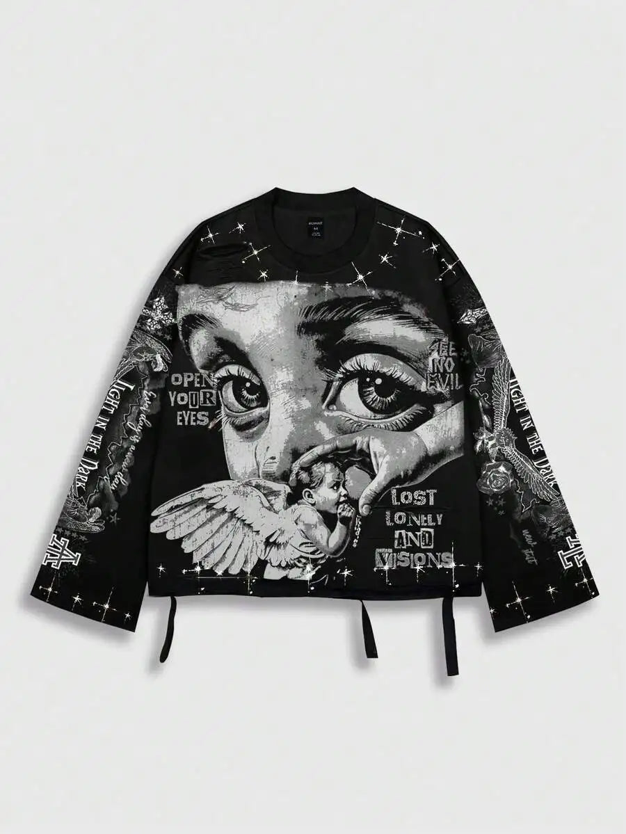 Men's Vintage Distressed Graphic Long Sleeve Tee Streetwear Inspired