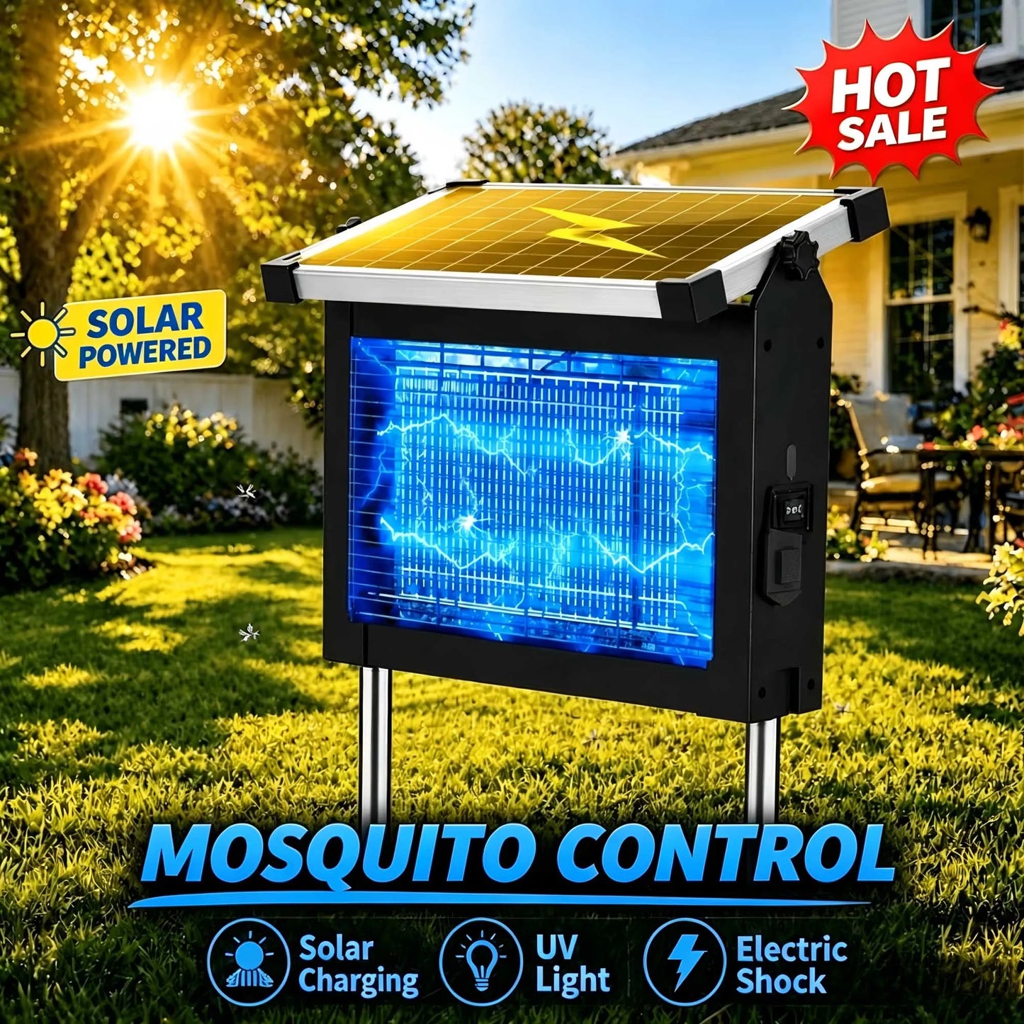 Solar Outdoor Insect Zapper With 4500V Protection And Weatherproof Housing
