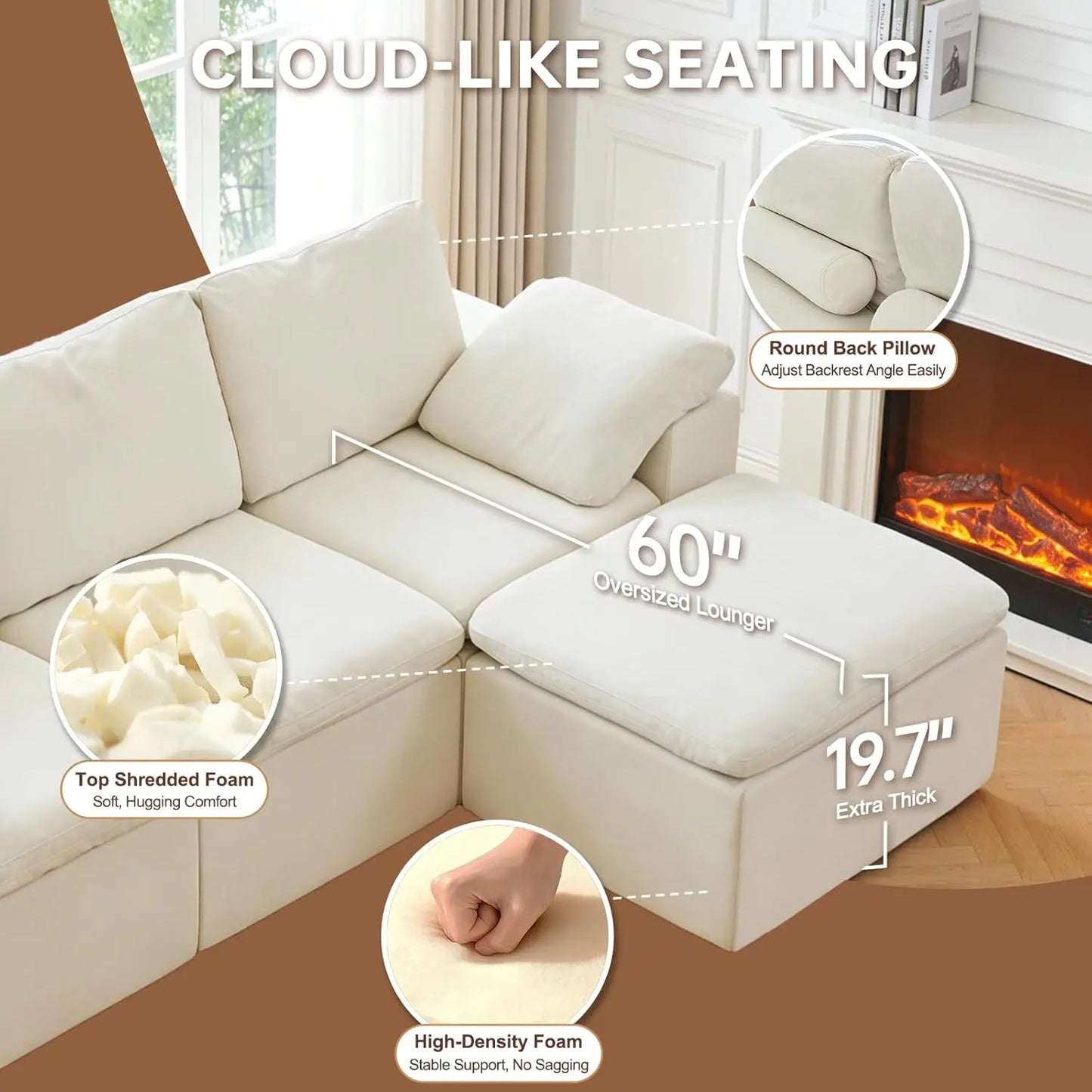Modern L Shaped Sofa Sectional With Chenille Upholstery And Ottoman
