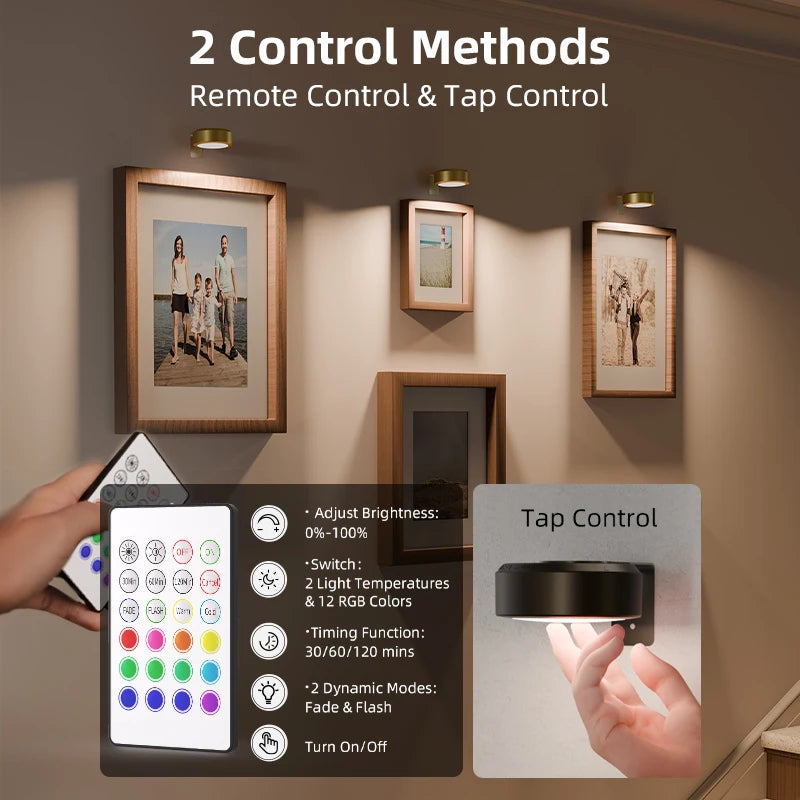 Rechargeable Picture Lights For Wall With Remote Dim And RGB