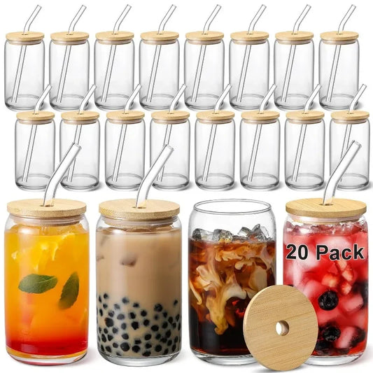 Glass Cups With Bamboo Lids And Straws Beer Shaped Tumblers