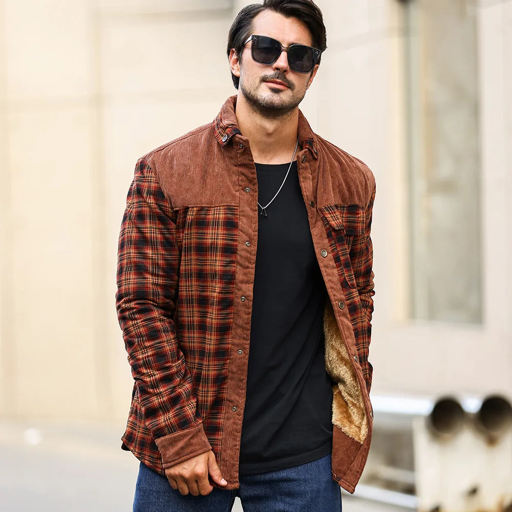 Men's Winter Windproof Bomber Jacket With Plaid Sherpa Lined Flannel