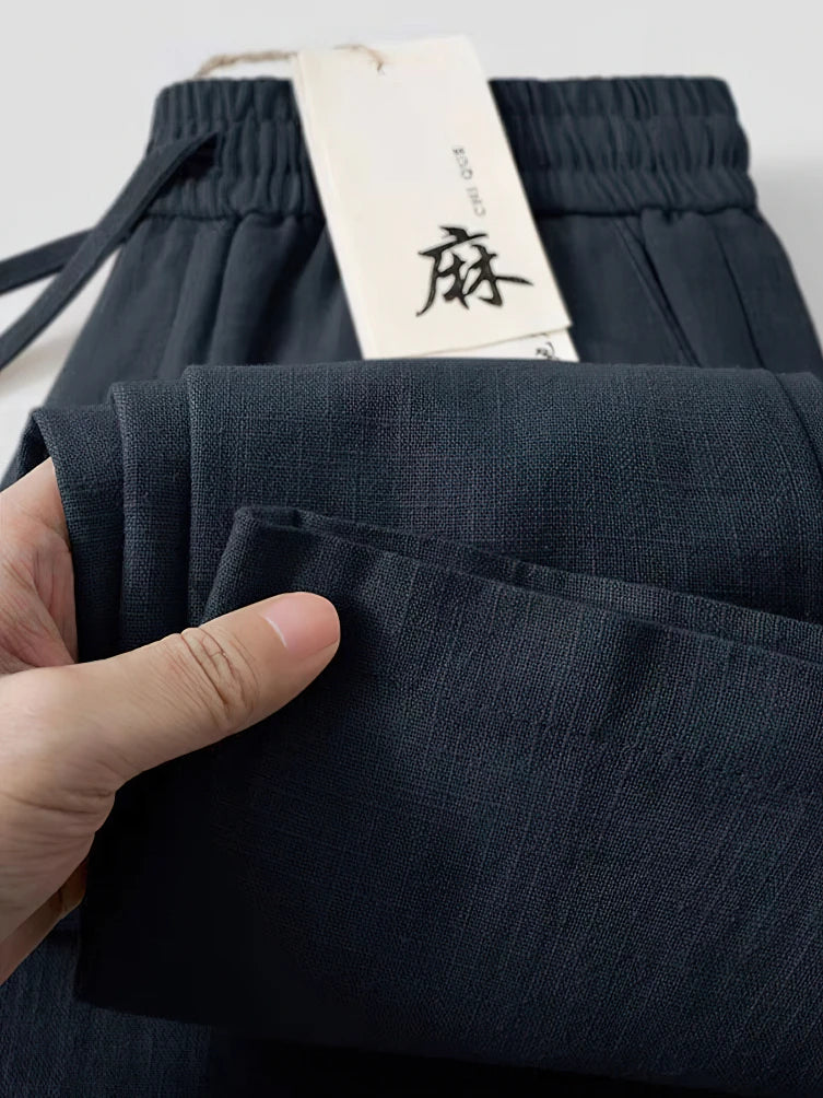 Nevettle Casual Cotton Linen Pants for Men Wide Leg Trousers
