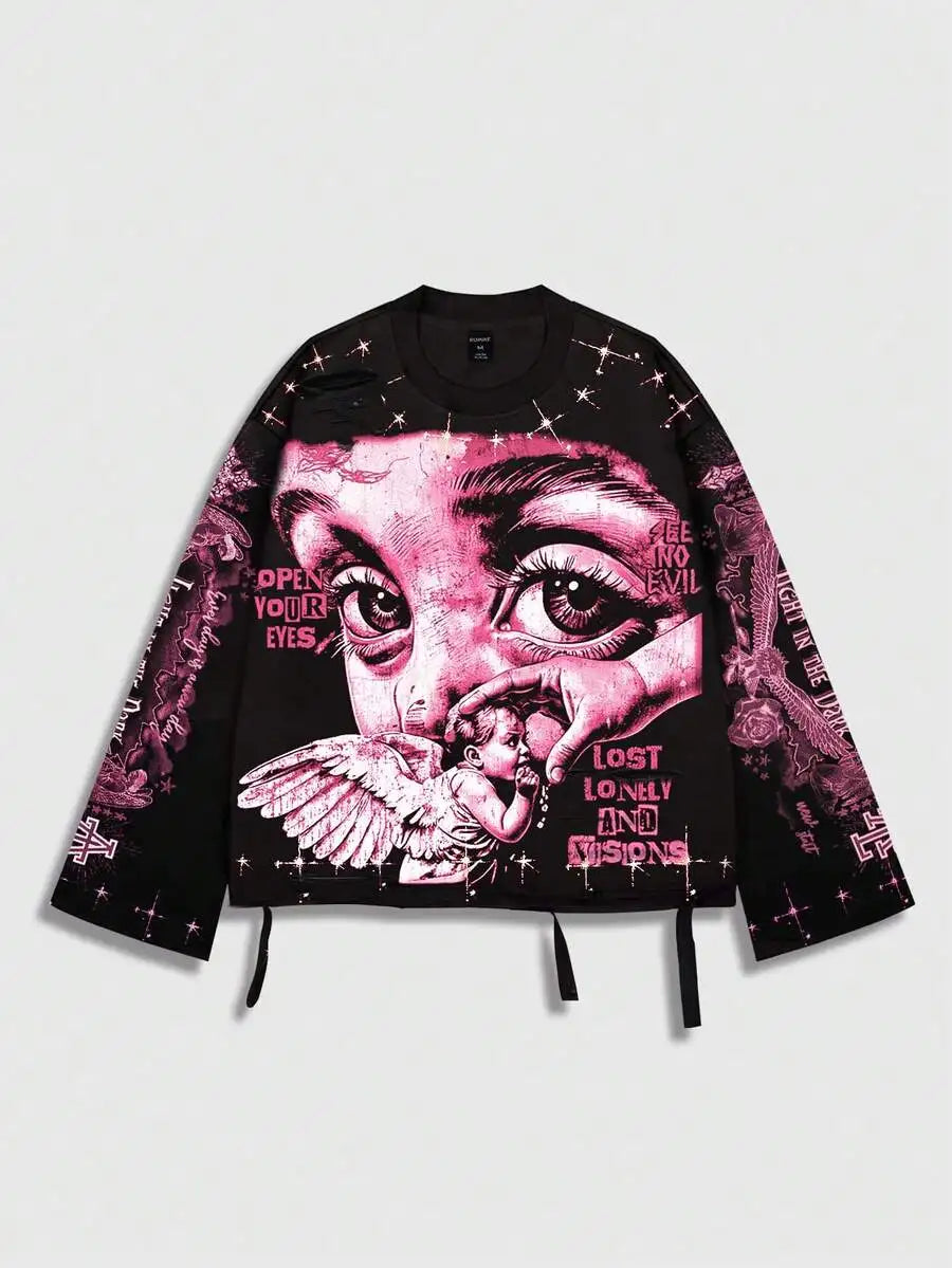 Men's Vintage Distressed Graphic Long Sleeve Tee Streetwear Inspired