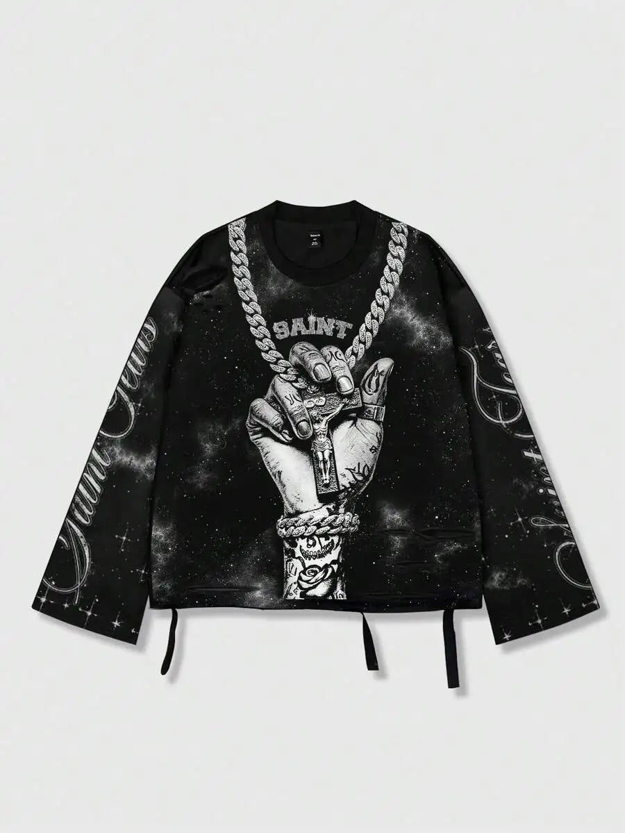 Men's Vintage Distressed Graphic Long Sleeve Tee Streetwear Inspired