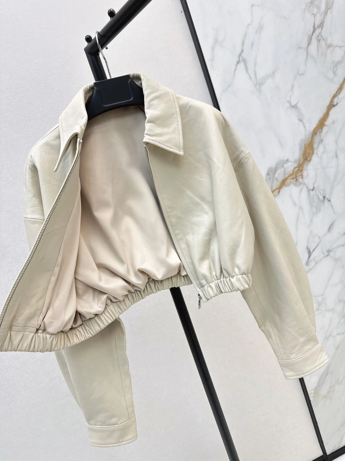 Autumn Winter Women's Leather Notch Collar Zipper Jacket
