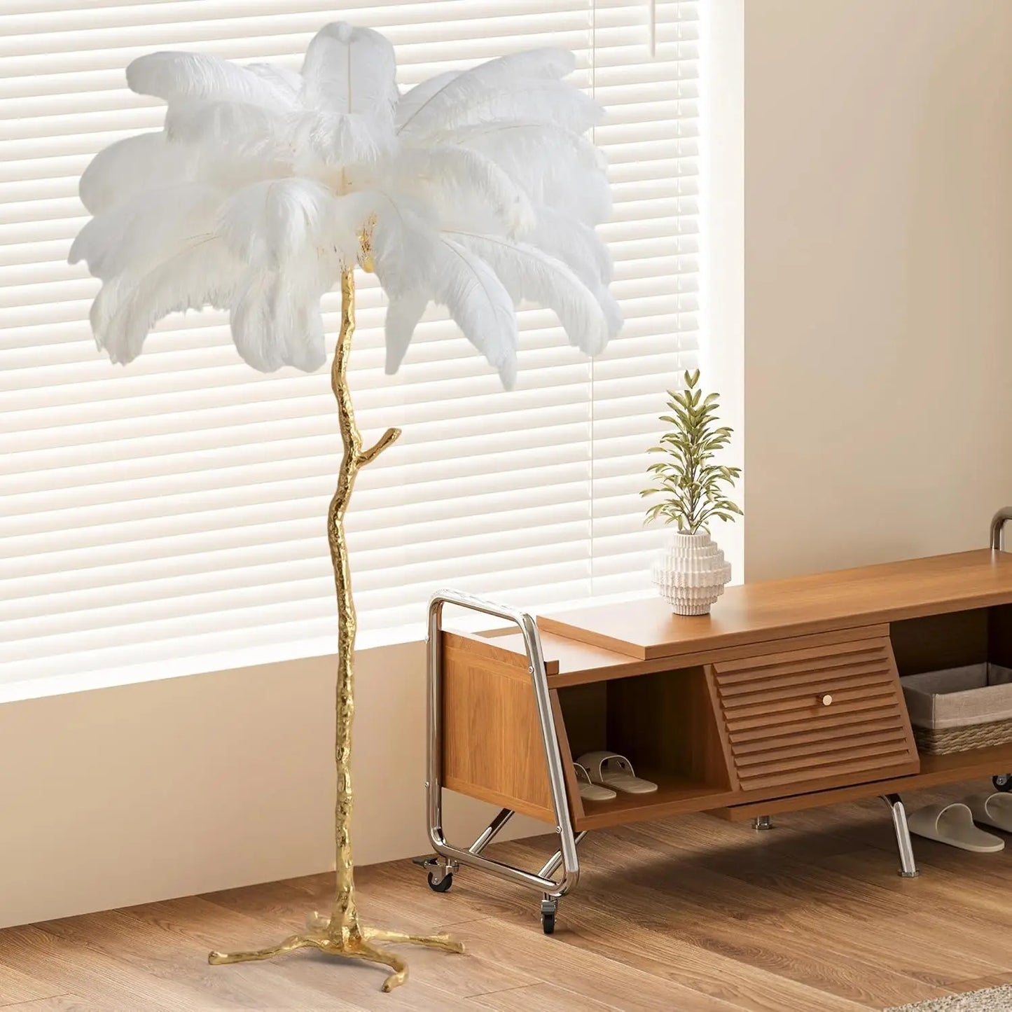 Luxury Resin Ostrich Feather Floor Lamp for Living Room Decor
