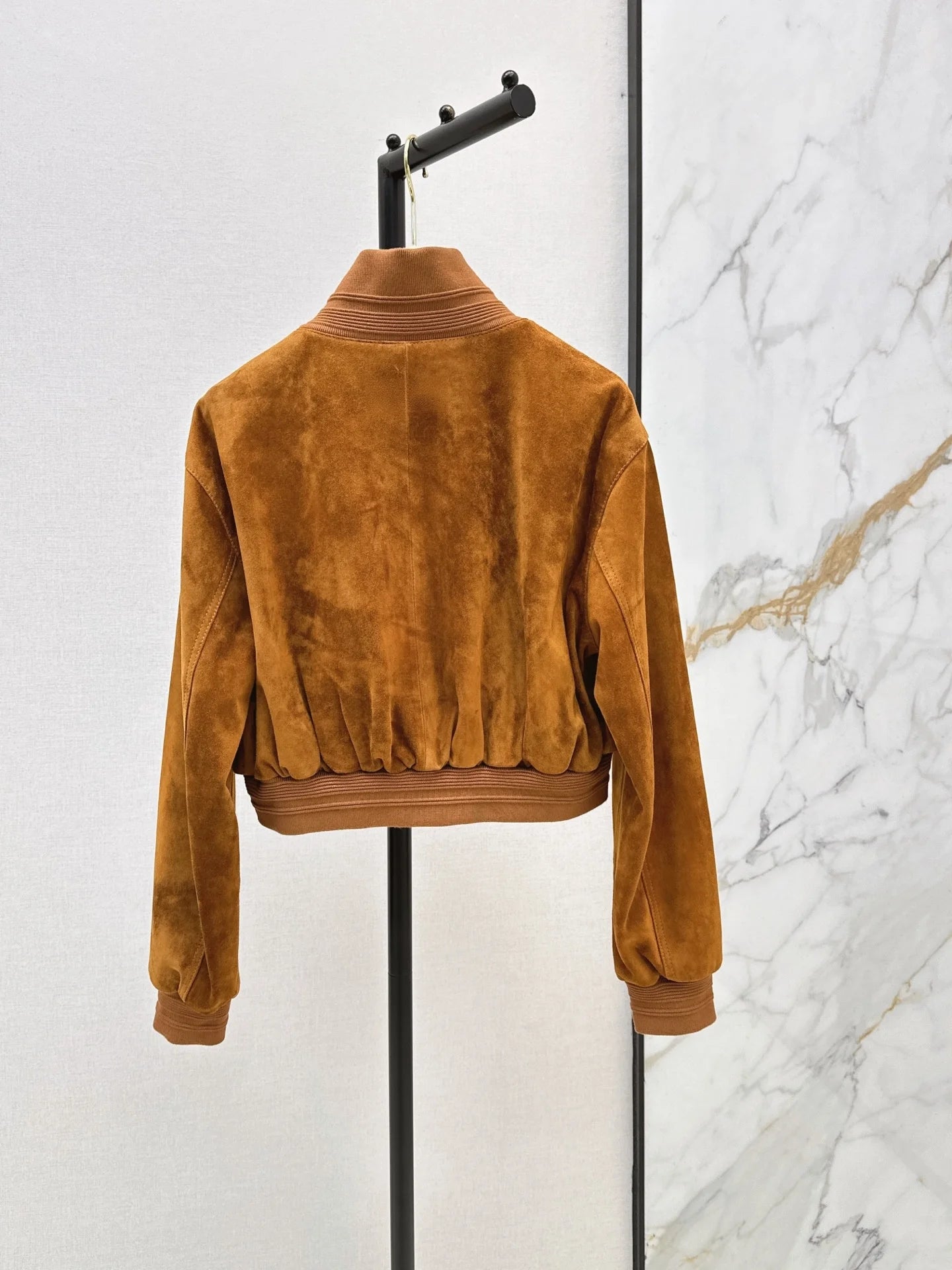 Womens Leather Stand Collar Long Sleeve Zipper Jacket