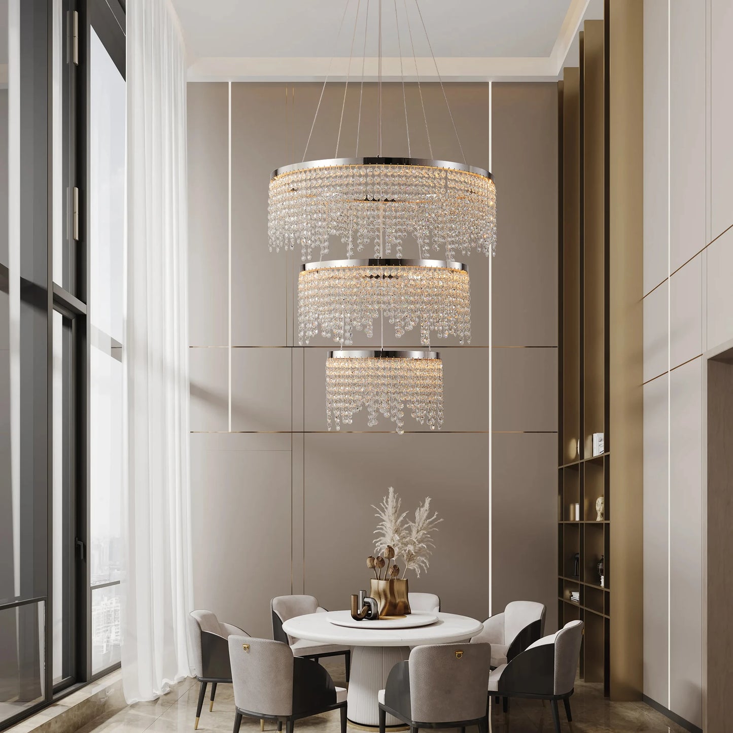 Crystal Chandelier LED Pendant Light With Adjustable Color Temperature