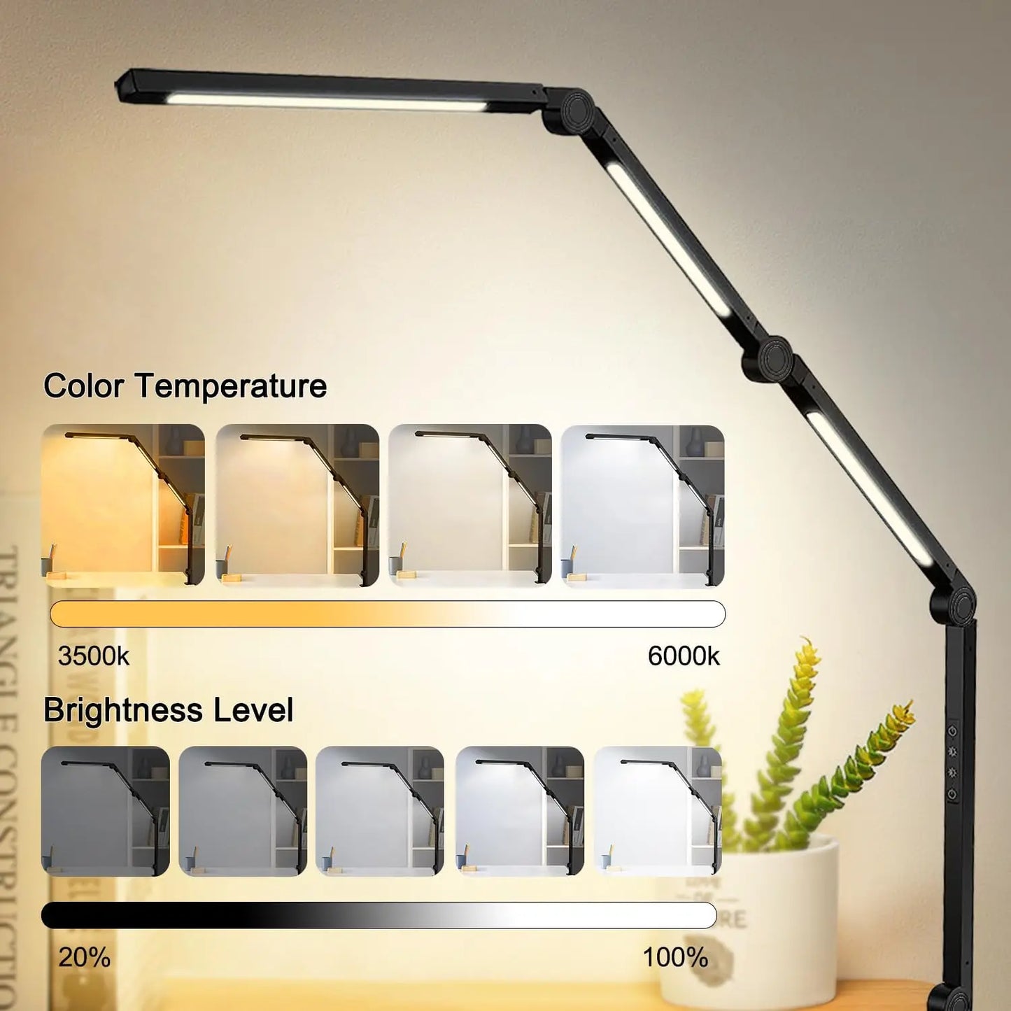 LED Desk Lamp With Clamp Flexible Swing Arm 4 Color Modes 5 Brightness