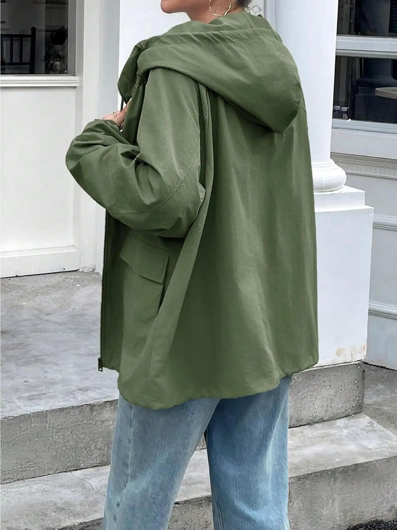 Women Waterproof Lightweight Hooded Nylon Windbreaker Jacket