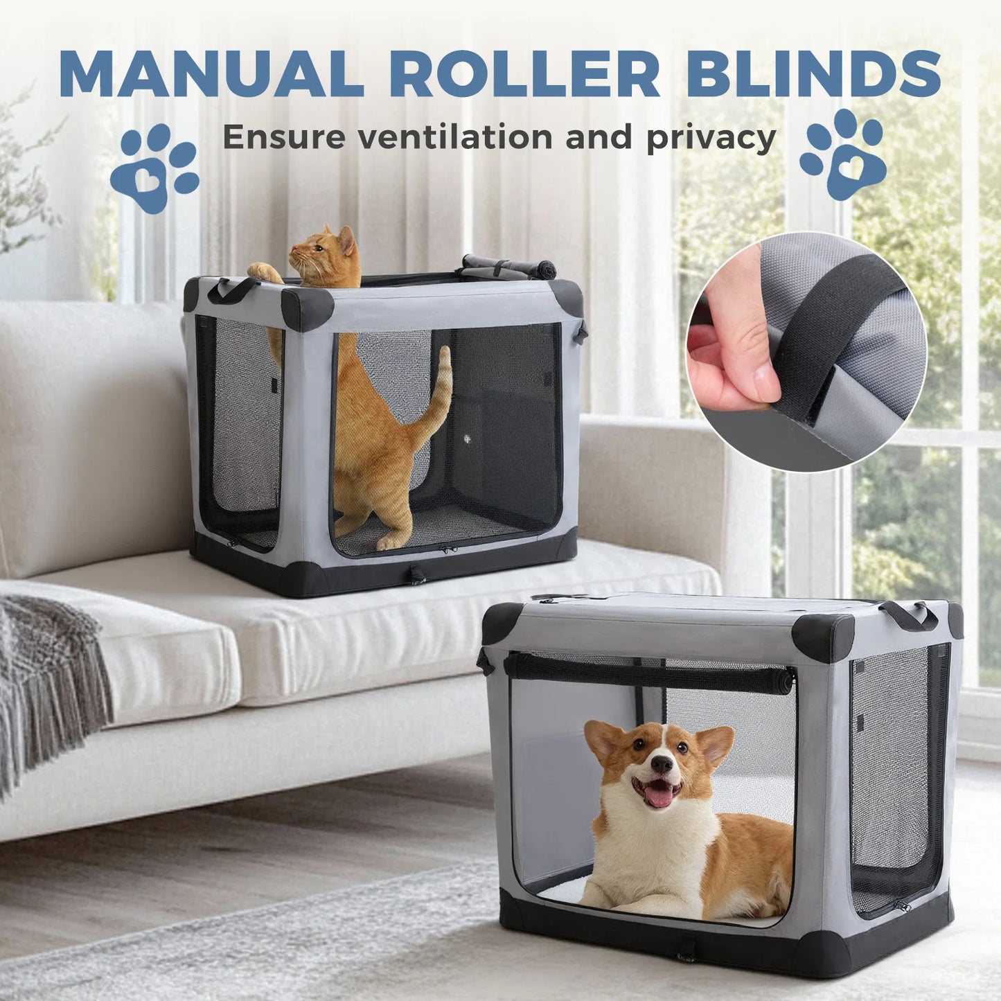 JHK Portable Foldable Soft Dog Crate With Three Doors