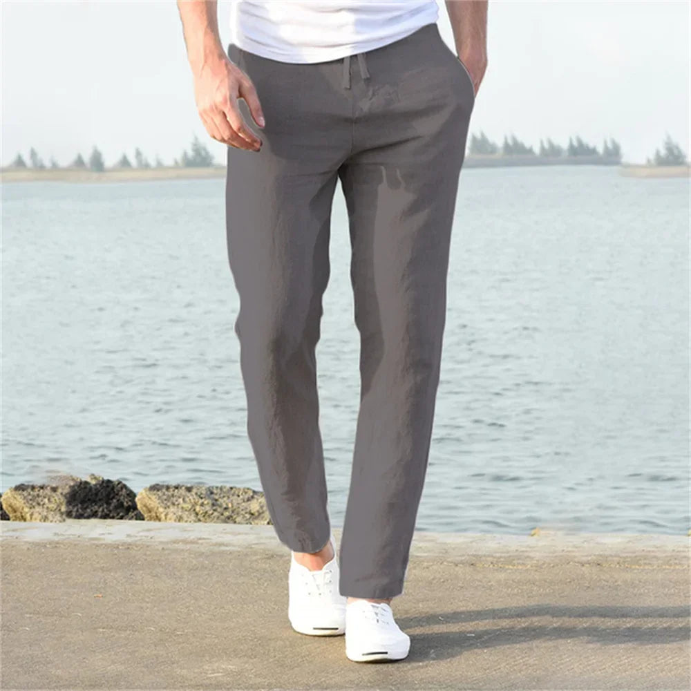 FURCW Men's Cotton Linen Pants Breathable Daily Wear