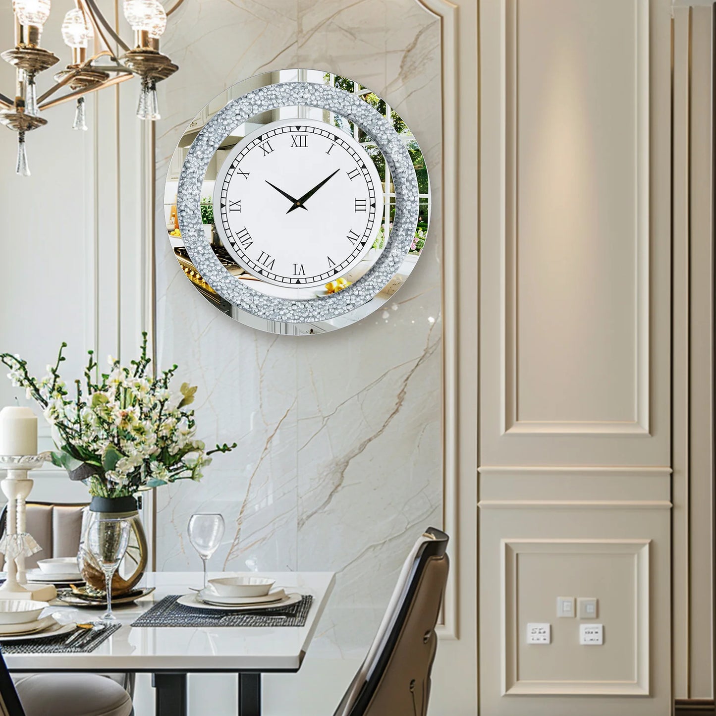 Elegant Round Wall Clock With Crystal Accents For Living Room