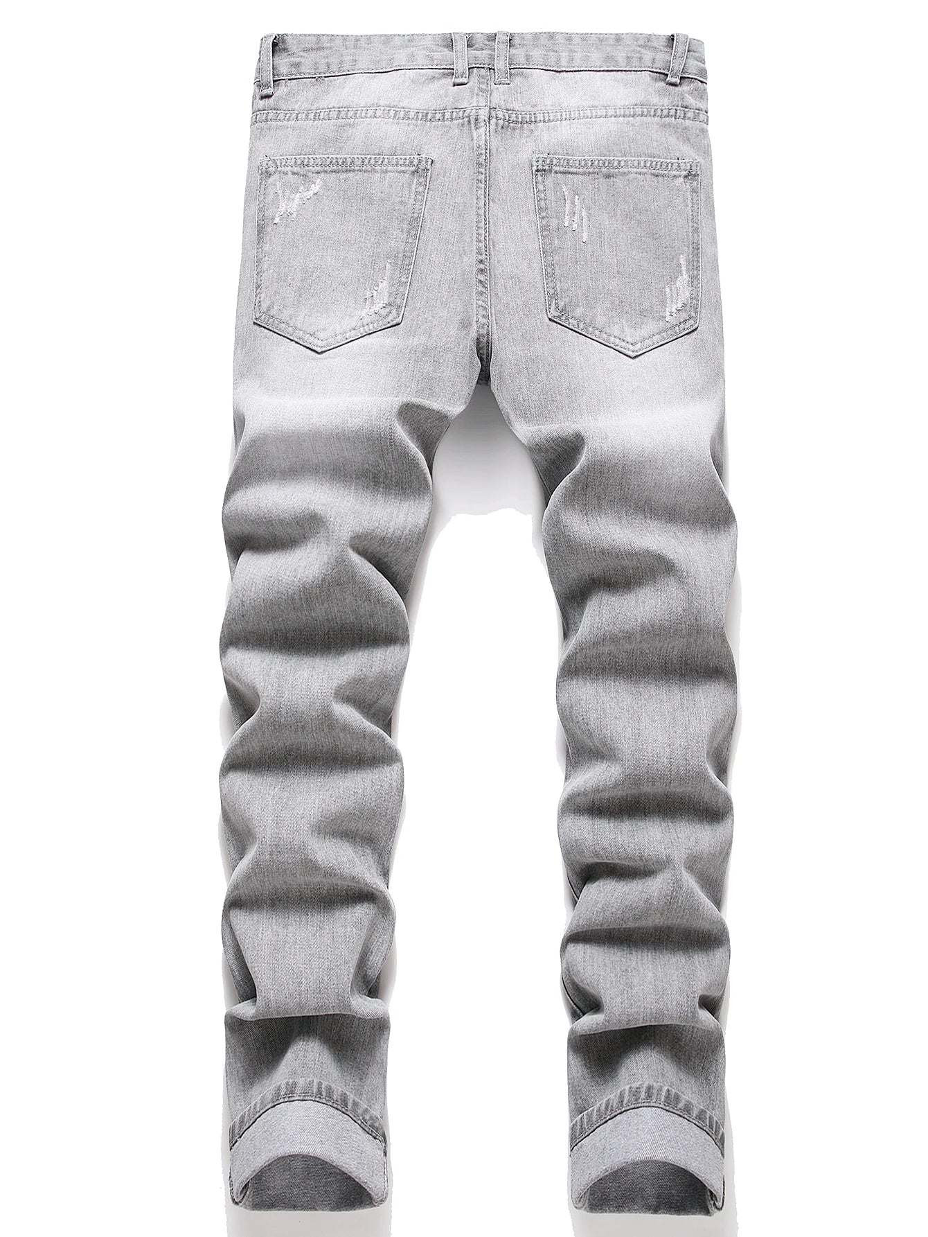 NONECN Men's Jeans Straight-Leg Ripped Embroidered Denim