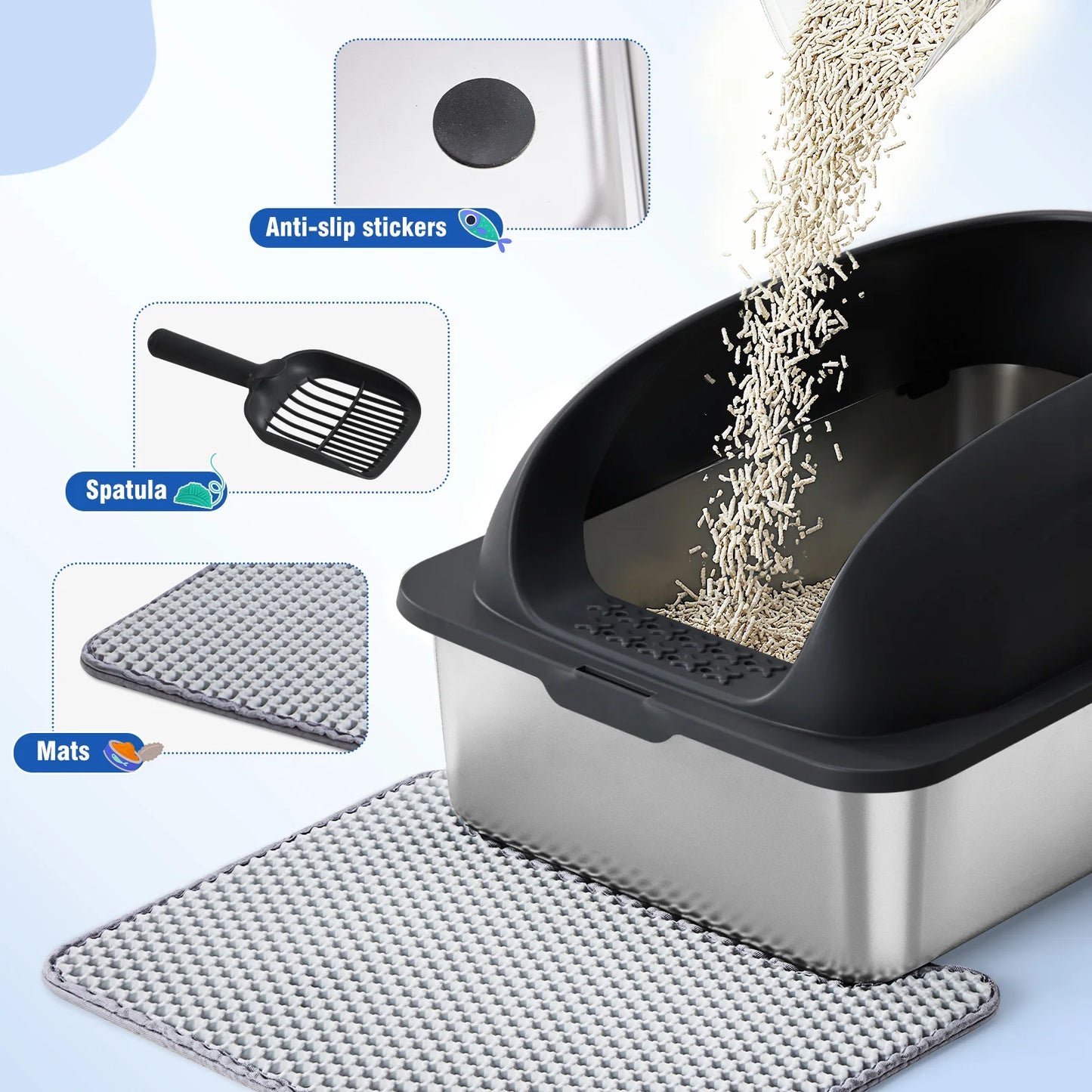 JHK Stainless Steel Semi Closed Cat Litter Box With Scoop