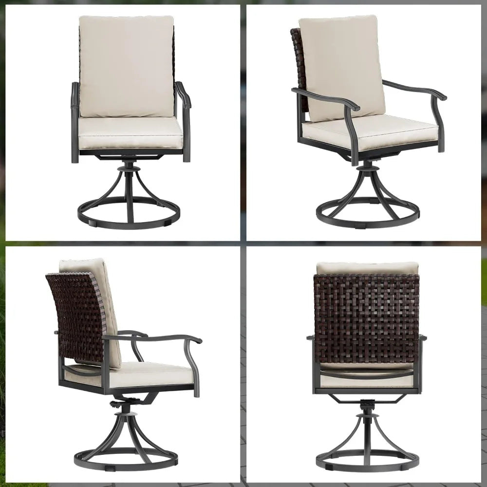 5-Piece Outdoor Patio Dining Set With Swivel Chairs Round Table