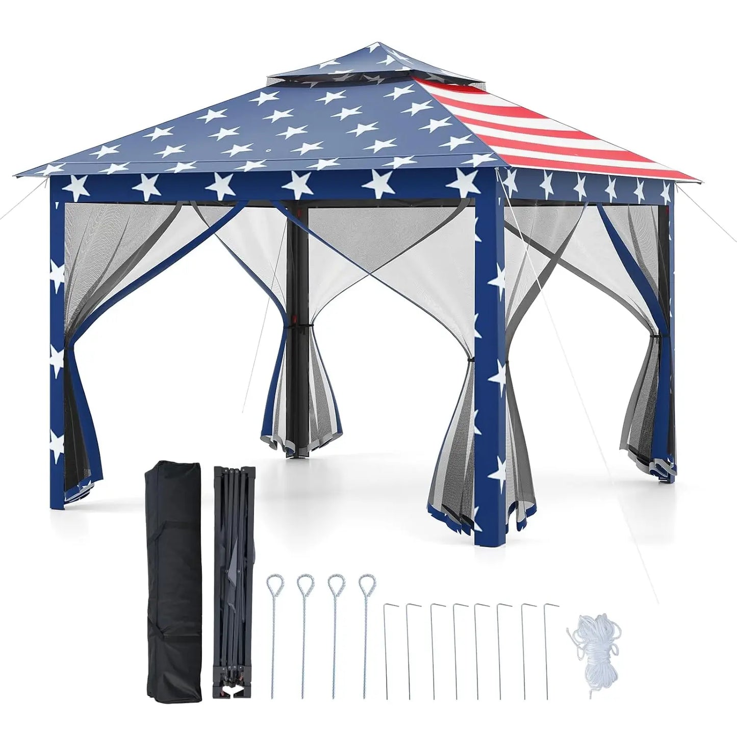 Portable Pop Up Gazebo Canopy Shelter With Mesh Netting Sidewalls