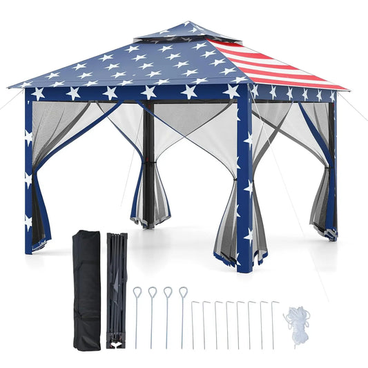 Portable Pop Up Gazebo Canopy Shelter With Mesh Netting Sidewalls