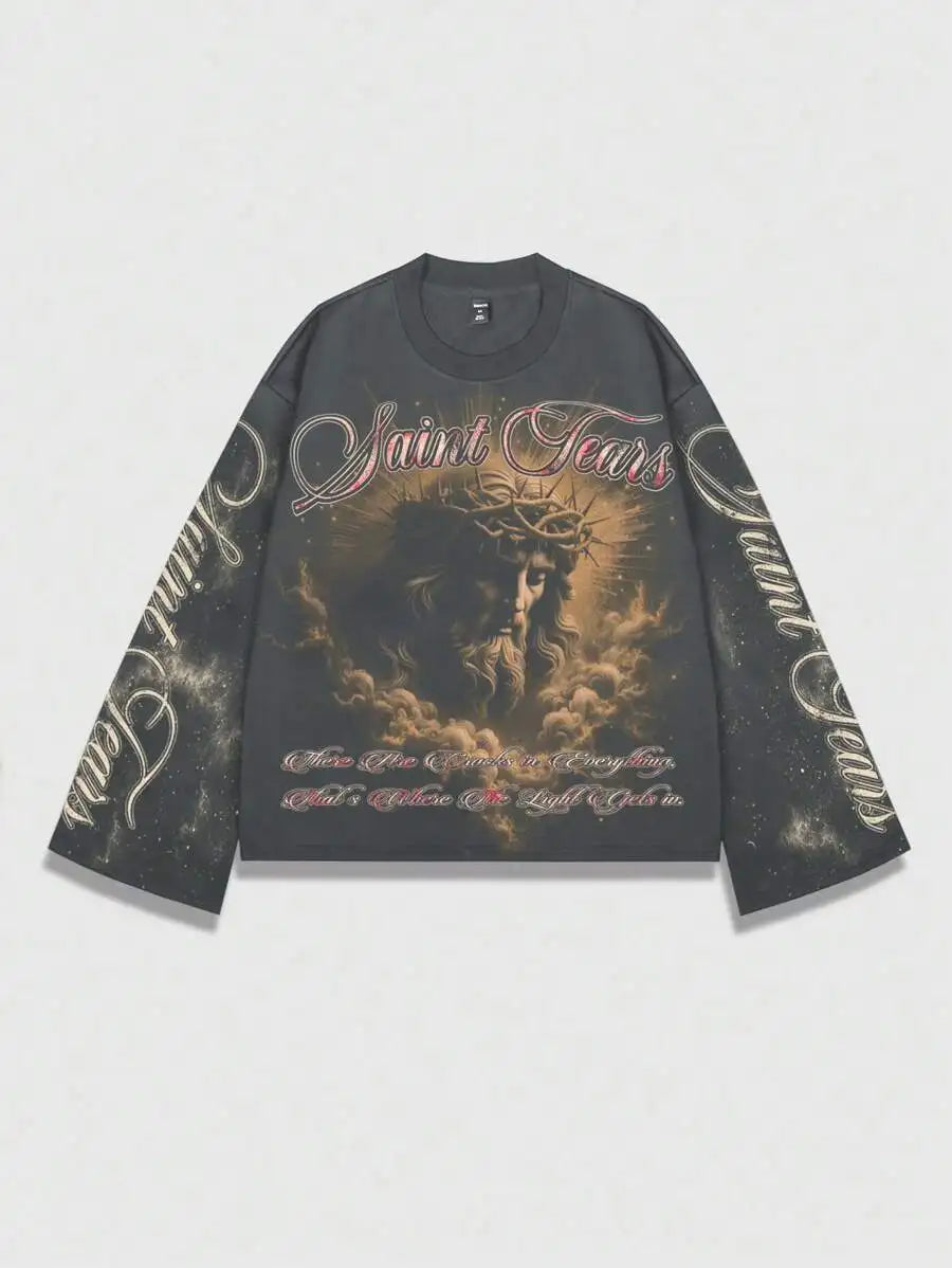 Men's Vintage Distressed Graphic Long Sleeve Tee Streetwear Inspired