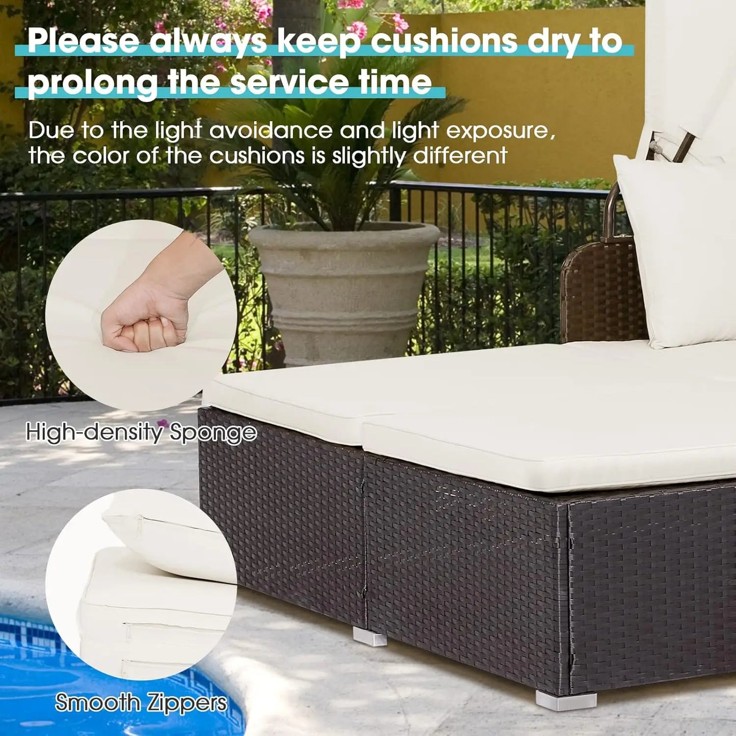GUANGBAI Outdoor Daybed With Retractable Canopy Wicker Patio Set