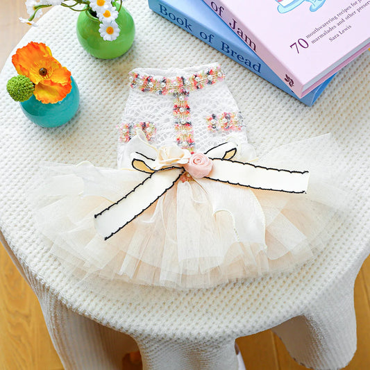 Spring Summer Tutu Dog Dress With 3D Flower Bow Decoration