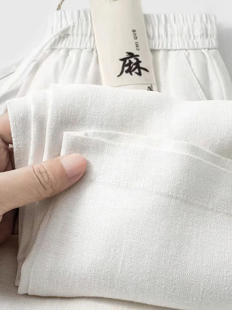 Nevettle Casual Cotton Linen Pants for Men Wide Leg Trousers