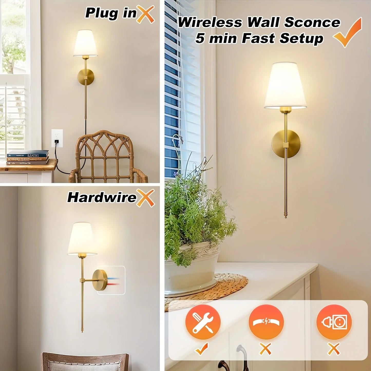 Battery Operated Wall Sconce Set Of 2 With Dimmable Remote