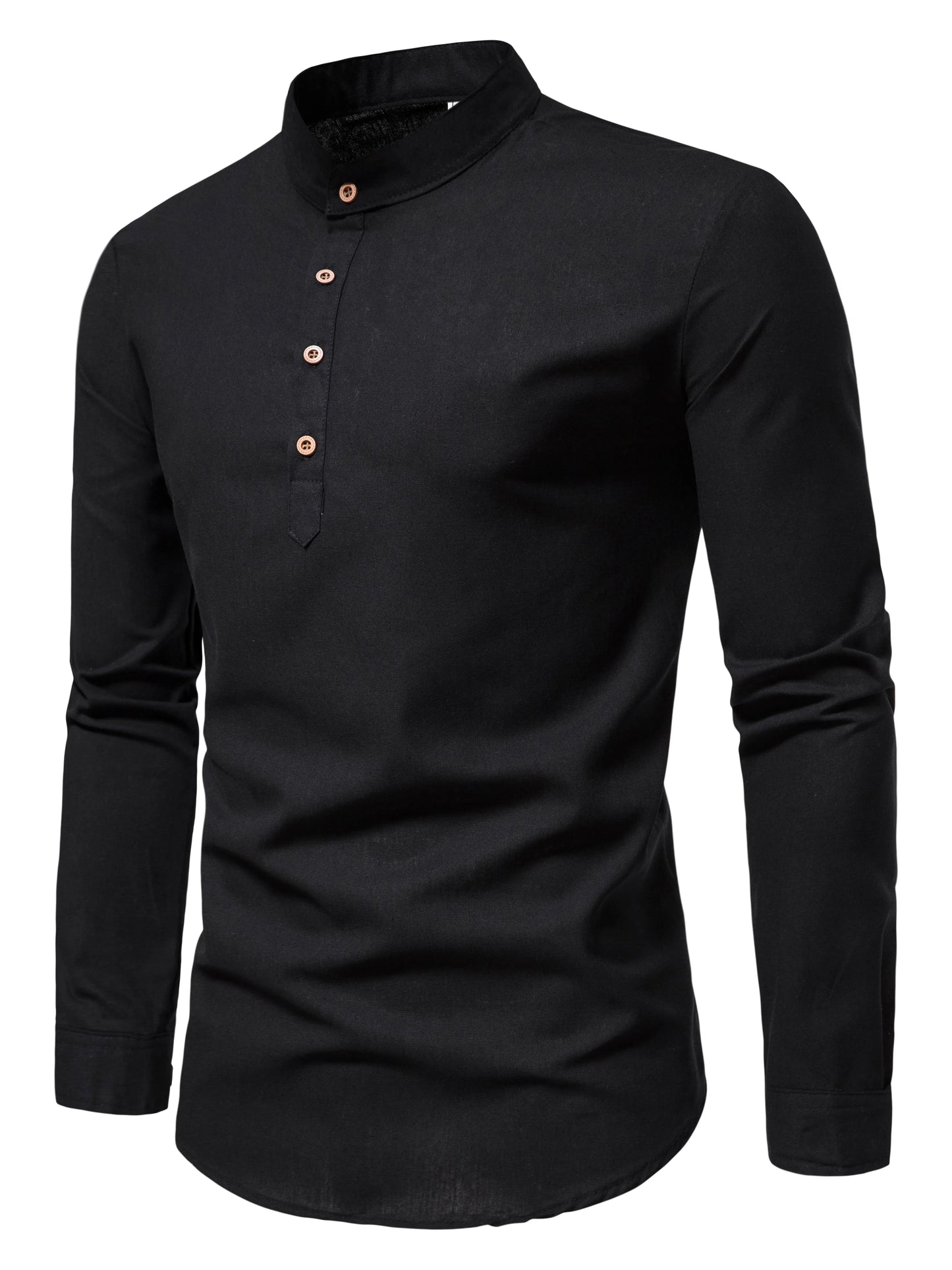 Men's Pure Cotton Stand Collar Shirt Slim Fit Long Sleeve