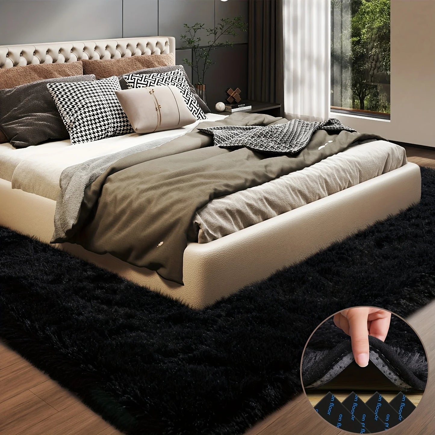 NONED Plush Area Rug Geometric For Living Room And Bedroom