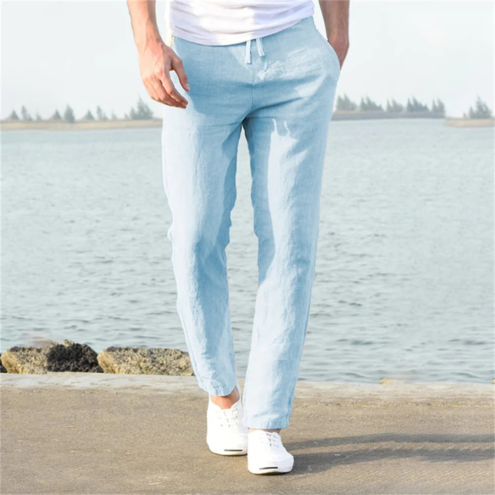 FURCW Men's Cotton Linen Pants Breathable Daily Wear