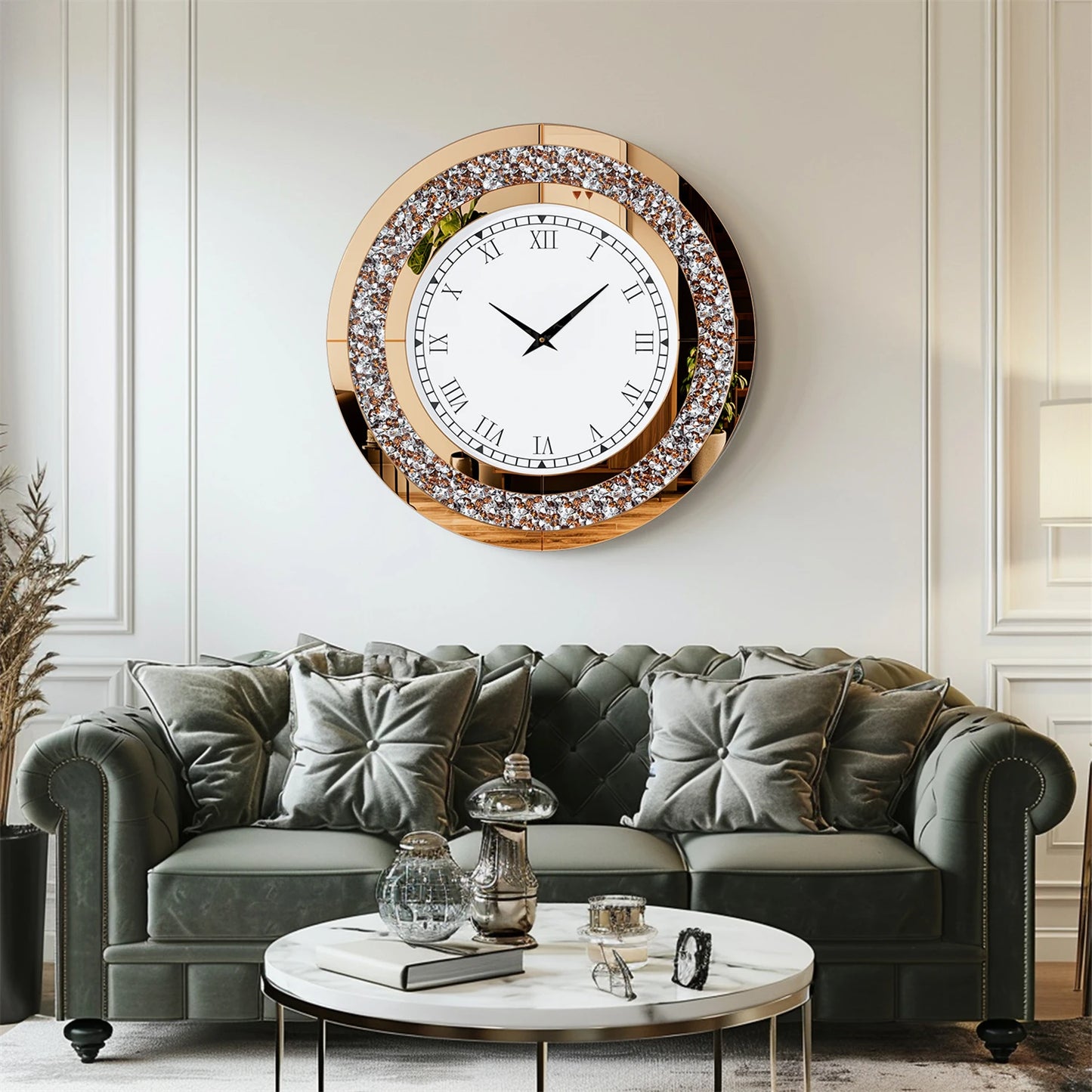 Elegant Crystalline Decorative Wall Clock With Quiet Mechanism