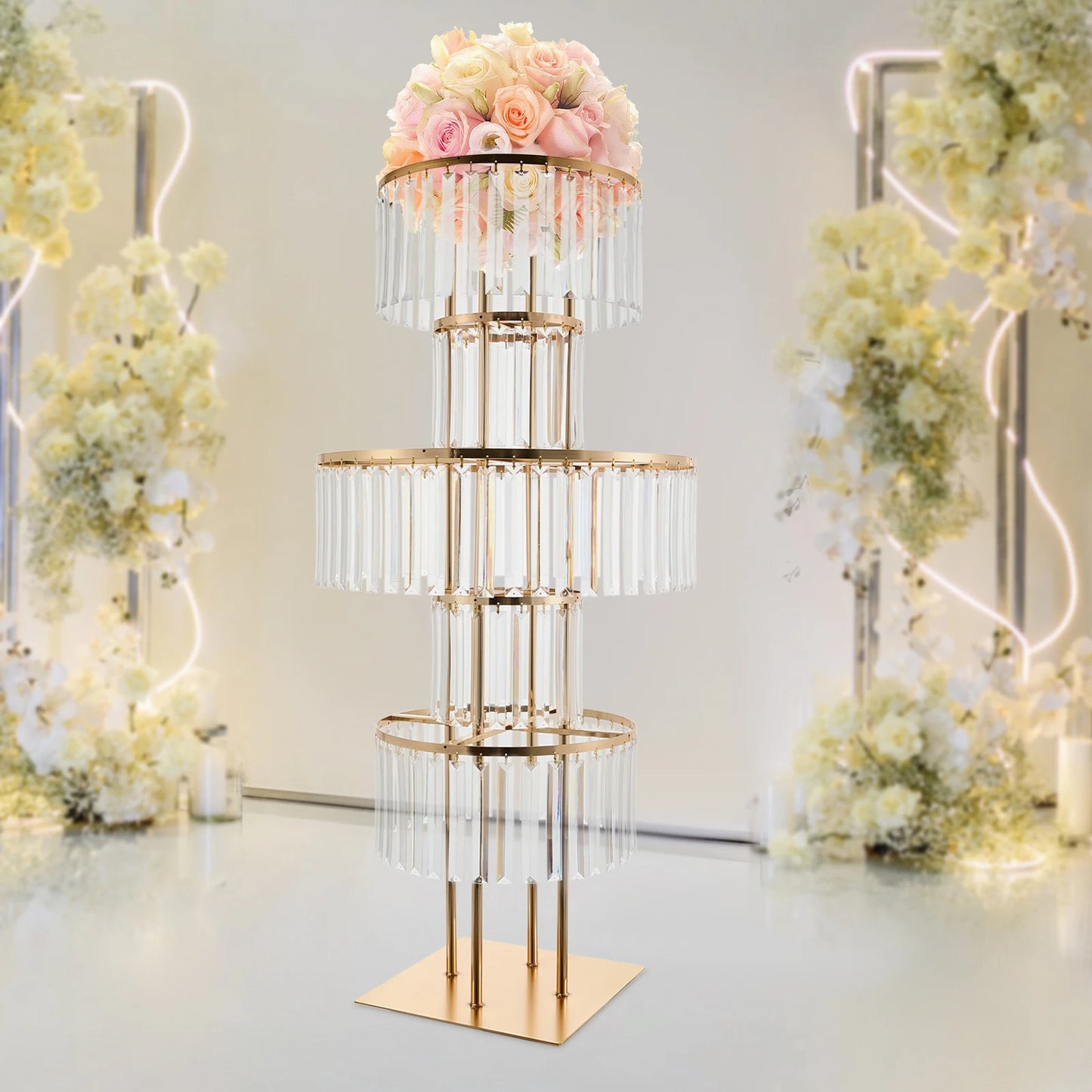 Bymaocar Five Tier Acrylic Flower Stand Wedding Centerpiece