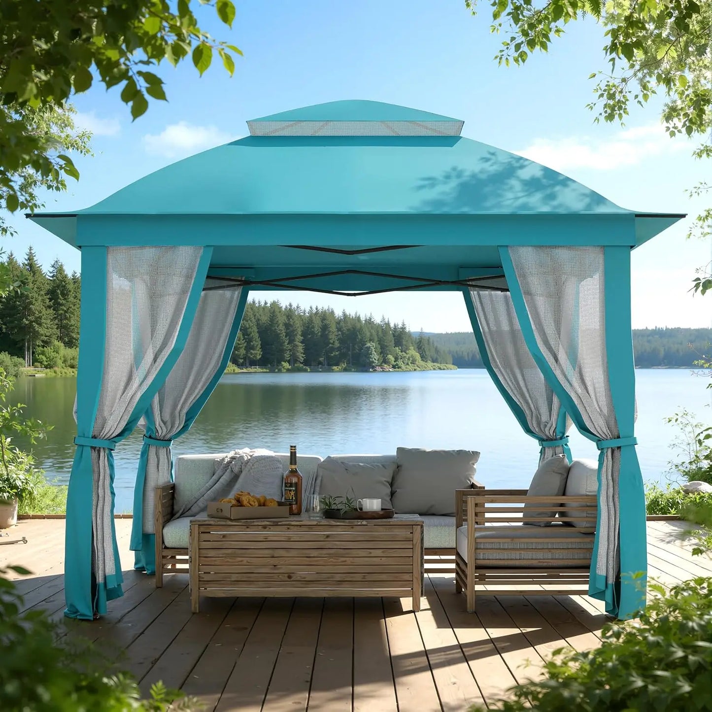 Heavy-Duty Gazebo With Mosquito Netting And Double Roofs