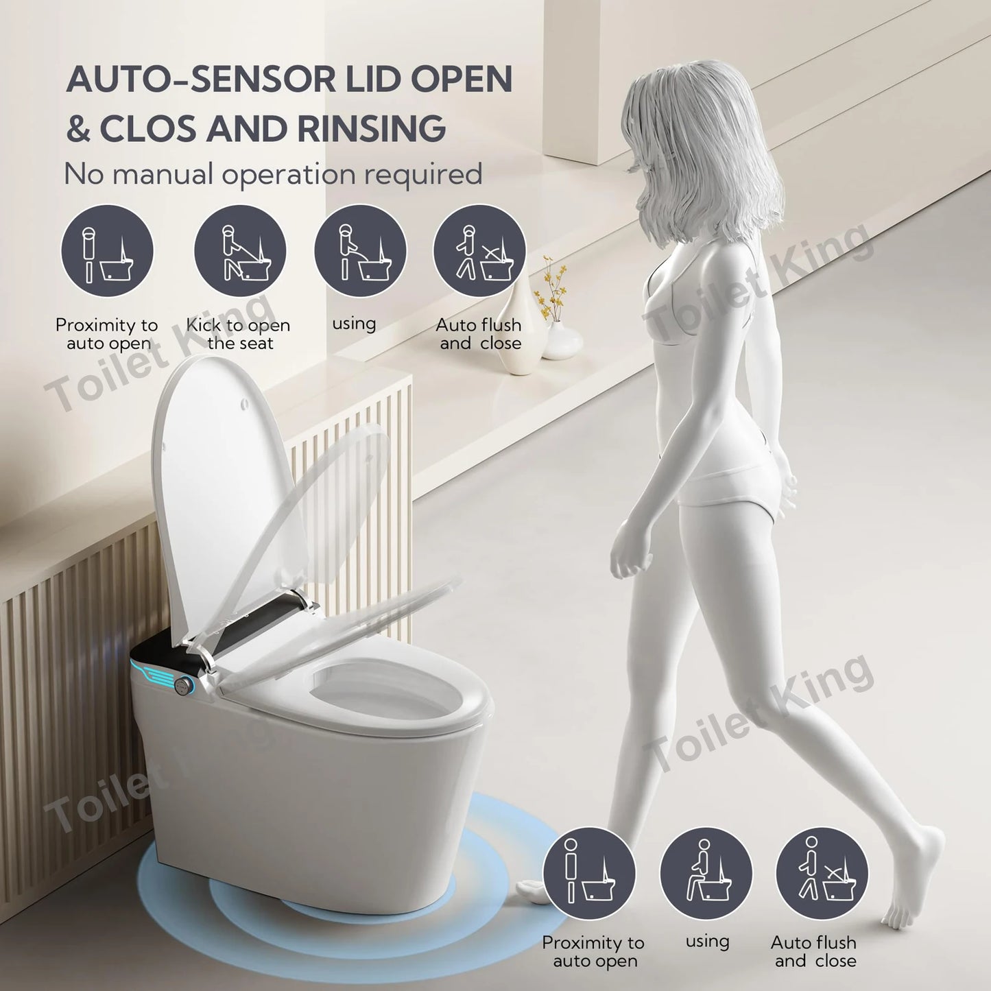 Elongated Smart Toilet with Bidet Built in, Foam Dispenser, Voice Control, One-Piece Bidet Toilet with Warm Water and Dryer