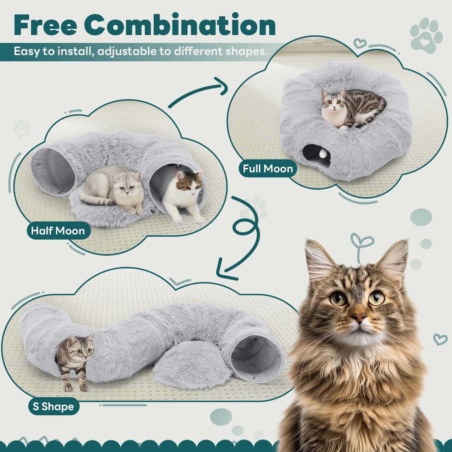 JHK Doughnut Cat Tunnel Bed With Plush Interior For Pets